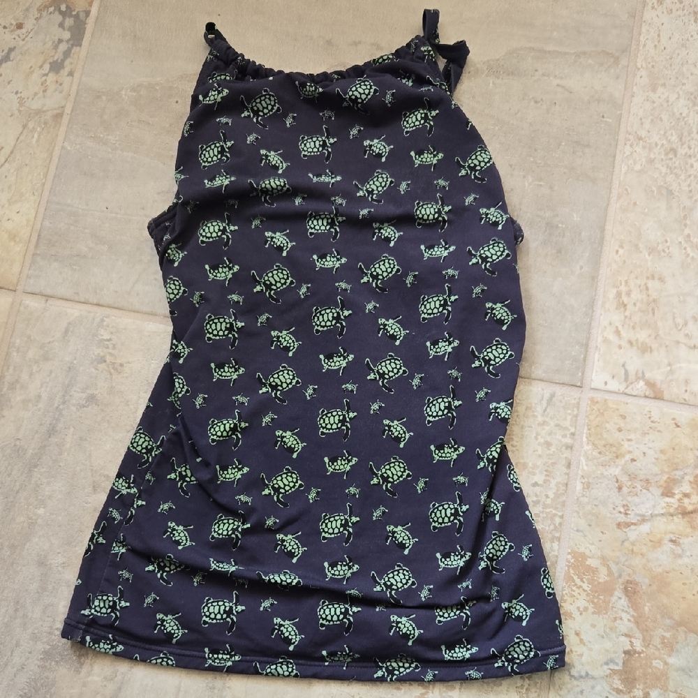 Black Tankini Top with Green Turtle Print